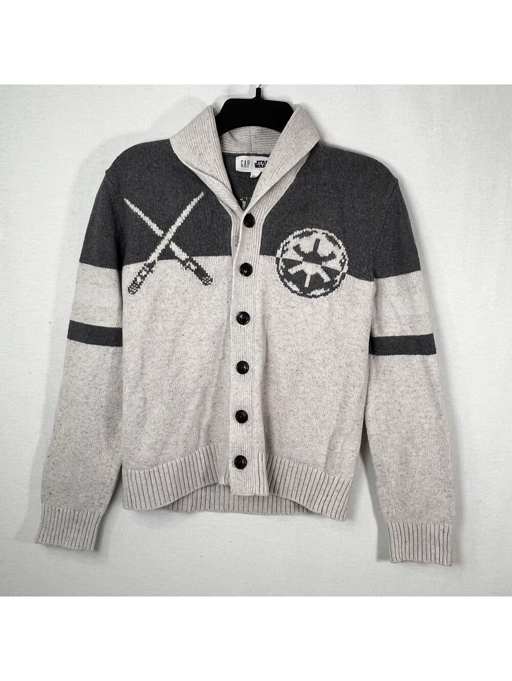 GAP Star Wars Darth Vader Cardigan Gray Knit Sweater Lightsaber Kids XXL